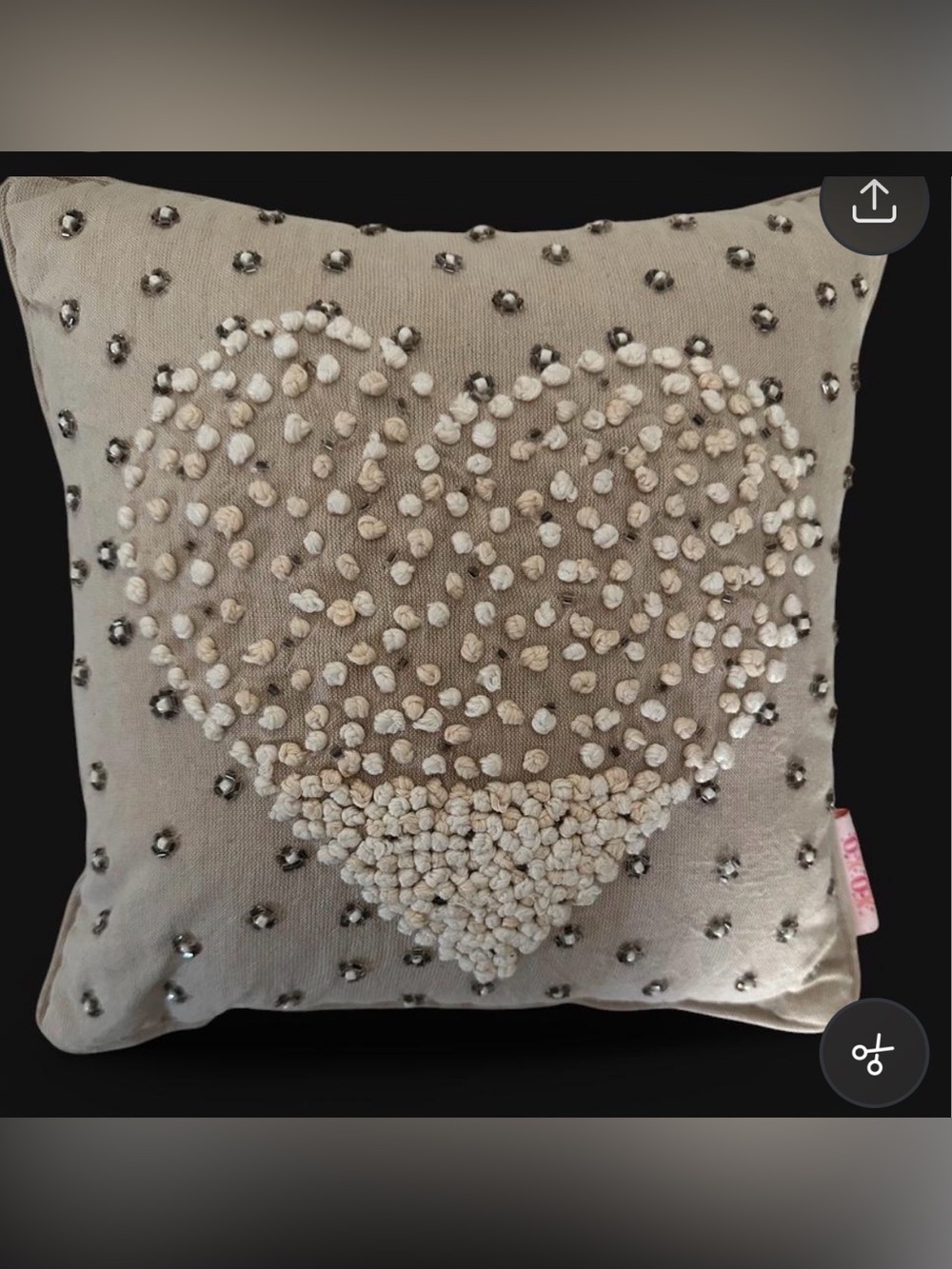 J. Crew Textured Heart Accent Pillow - Cream and Tan